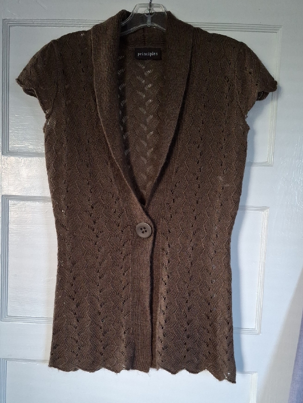 Principles Brown Short-Sleeve Shawl-Collar Knit Cardigan